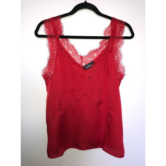 Lulu's Red Flirty Eyelash Lace Trim Cami Top - M - Picture 4 of 6